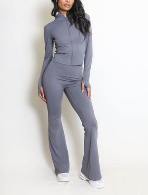 Active Zip Top And Push Up Flare Trouser Set