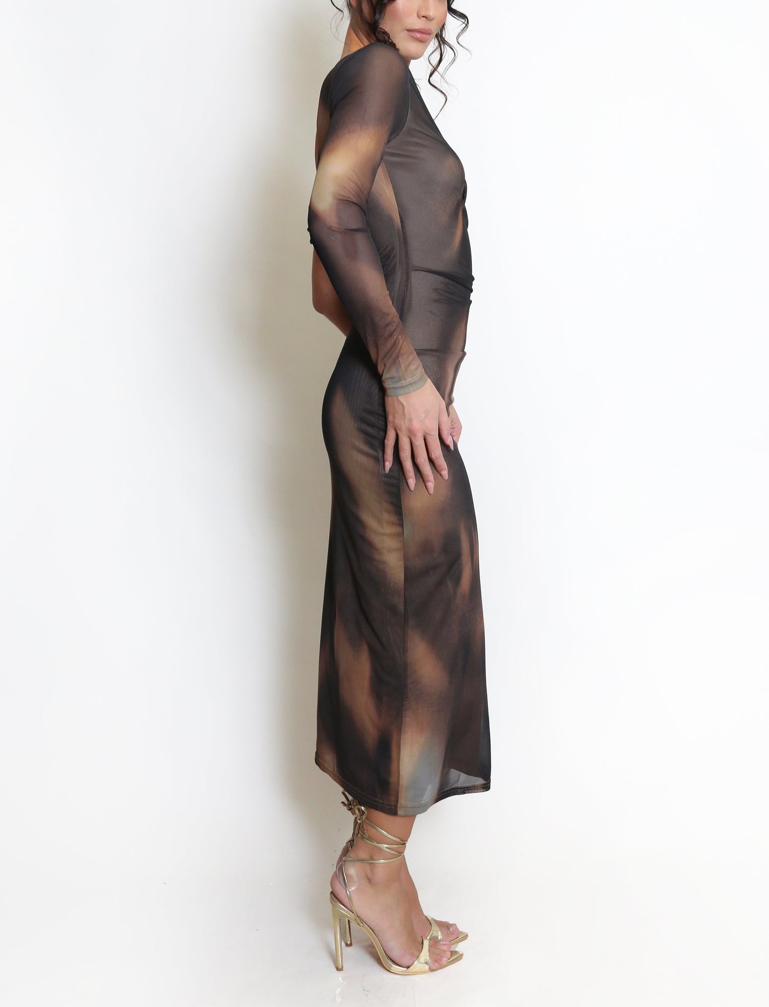 One Shoulder Mesh Midi Dress