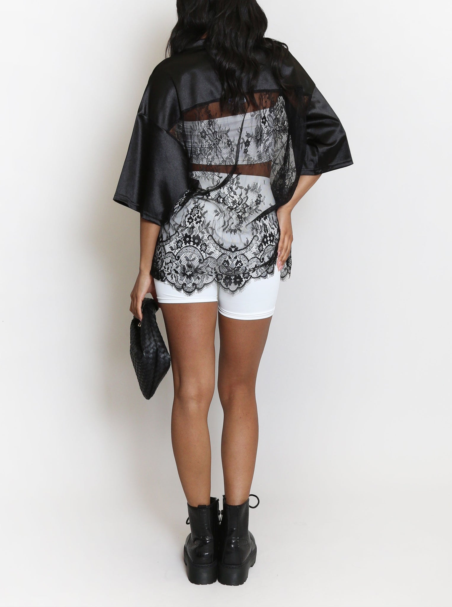 V Neck Sheer Lace Varsity Top