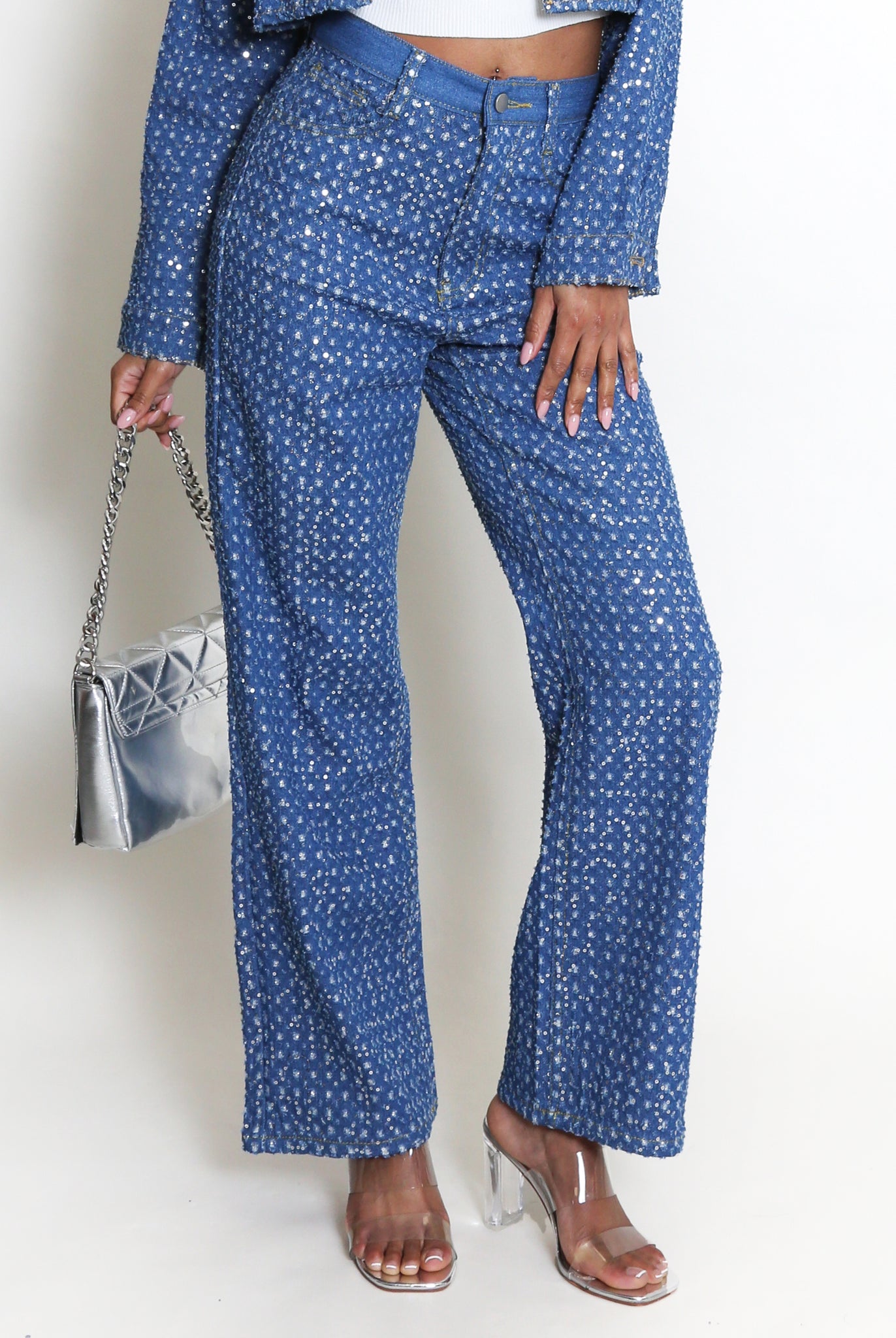 Sequin Denim Jeans & Cropped Jacket