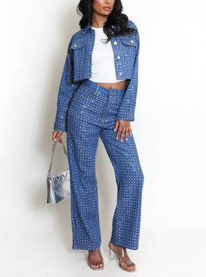 Sequin Denim Jeans & Cropped Jacket