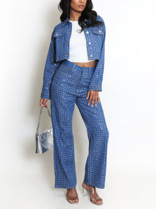 Sequin Denim Jeans & Cropped Jacket