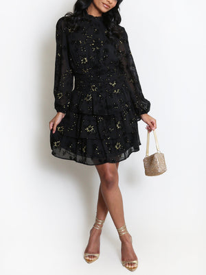 Metallic Floral Print Chiffon Dress