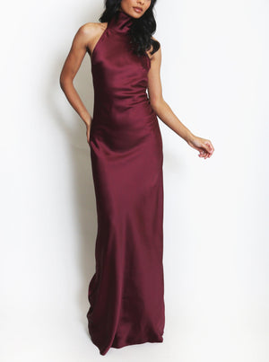 Satin Halter Neck Maxi Dress