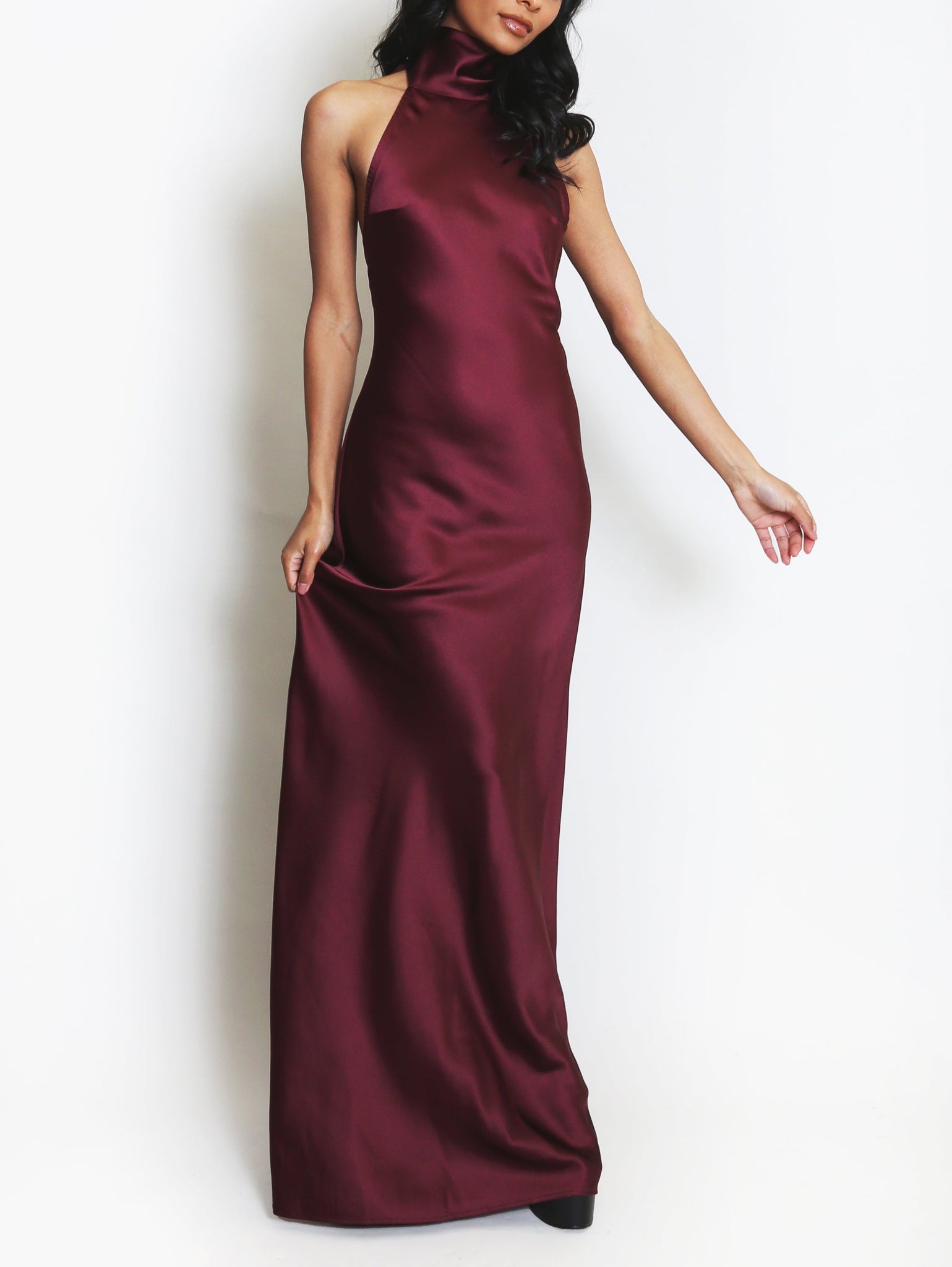 Satin Halter Neck Maxi Dress