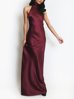 Satin Halter Neck Maxi Dress