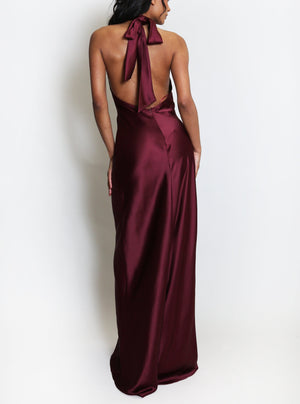 Satin Halter Neck Maxi Dress