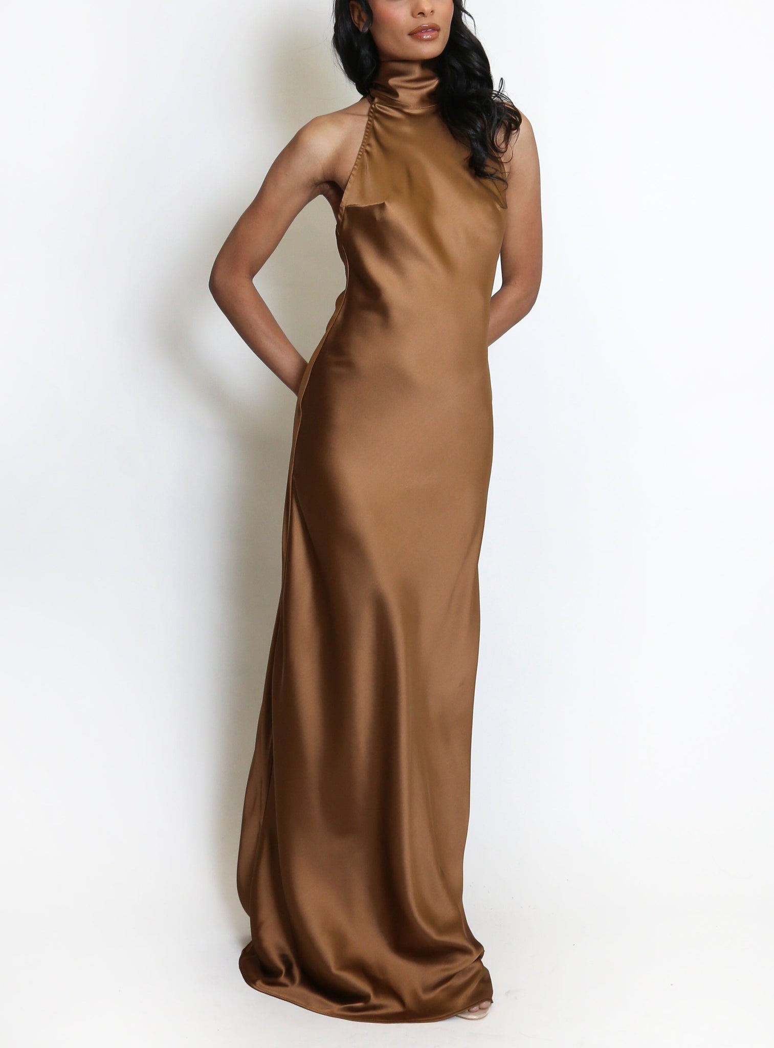 Satin Halter Neck Maxi Dress
