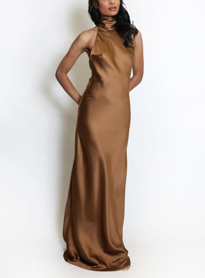 Satin Halter Neck Maxi Dress
