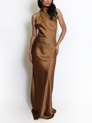 Satin Halter Neck Maxi Dress