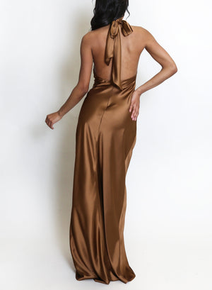 Satin Halter Neck Maxi Dress