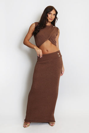 Fine Knit Wrap Crop Top And Maxi Skirt Set