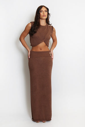 Fine Knit Wrap Crop Top And Maxi Skirt Set