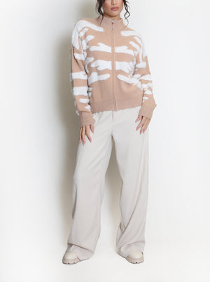 Two Tone Design Zip Cardigan