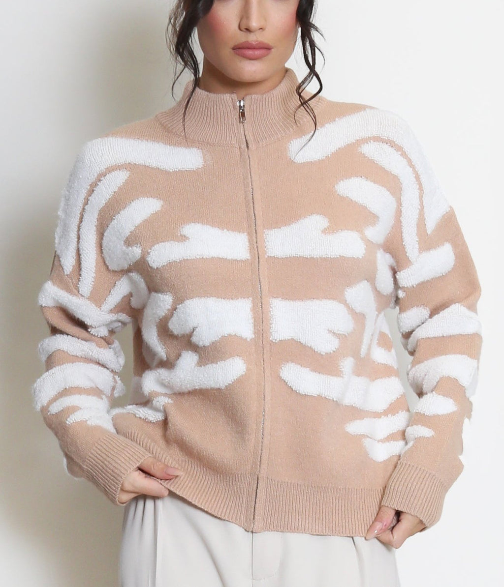 Two Tone Design Zip Cardigan