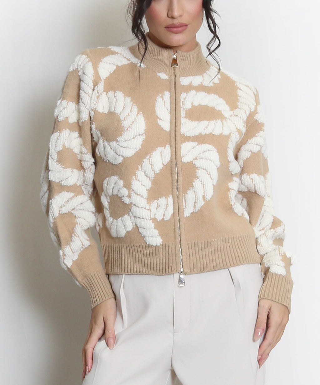 Zip Cardigan With Rope Design