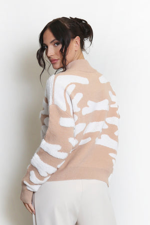 Two Tone Design Zip Cardigan