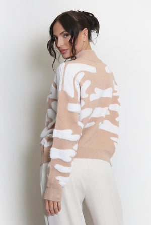 Two Tone Design Zip Cardigan