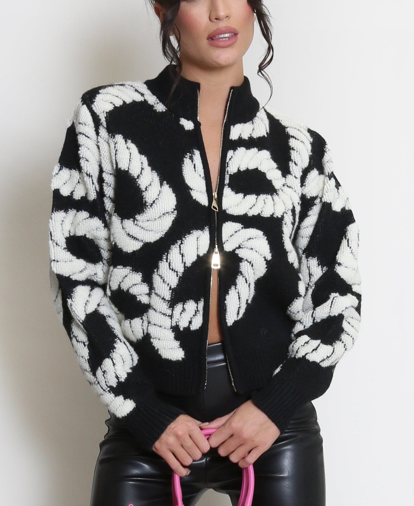 Zip Cardigan With Rope Design