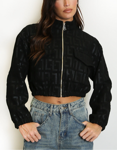 Embossed Cropped Faux Suede Bomber Jacket