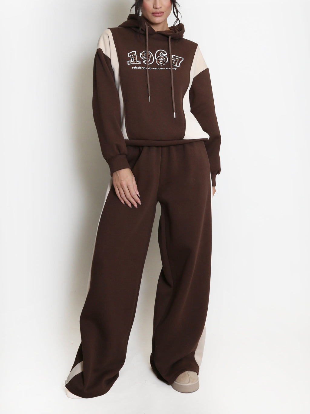Two Tone Hoodie And Wide Leg Jogger Set