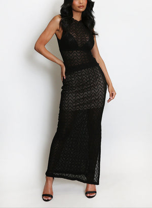 Lattice Texture Sleeveless Top & Maxi Skirt Set