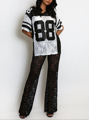 88 Slogan V Neck Varsity Top