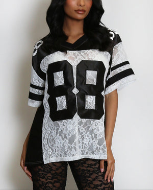 88 Slogan V Neck Varsity Top