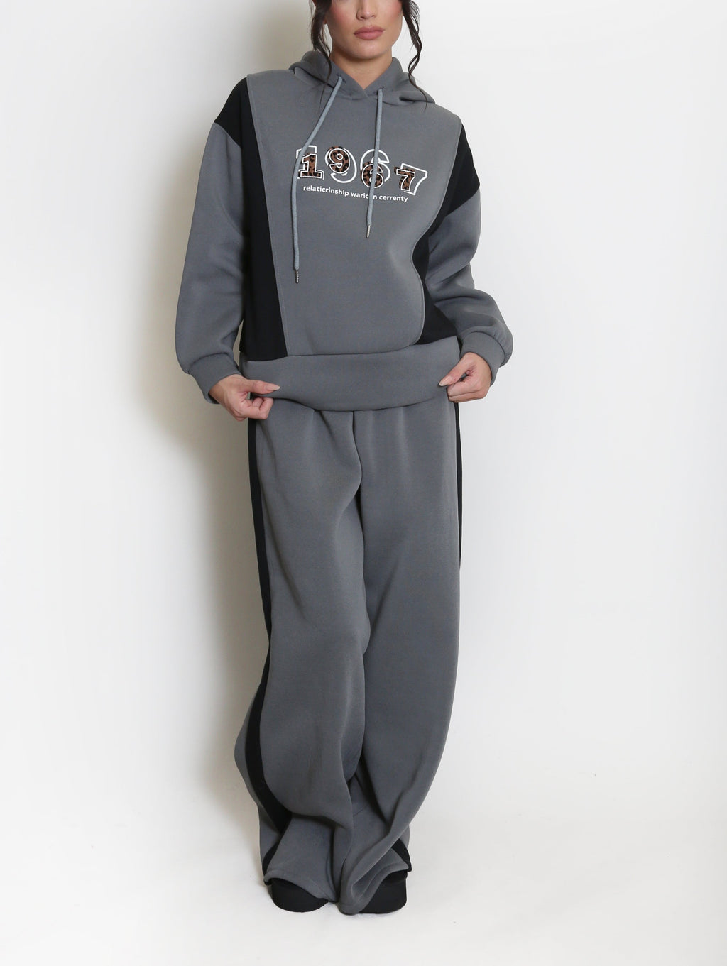 Two Tone Hoodie And Wide Leg Jogger Set