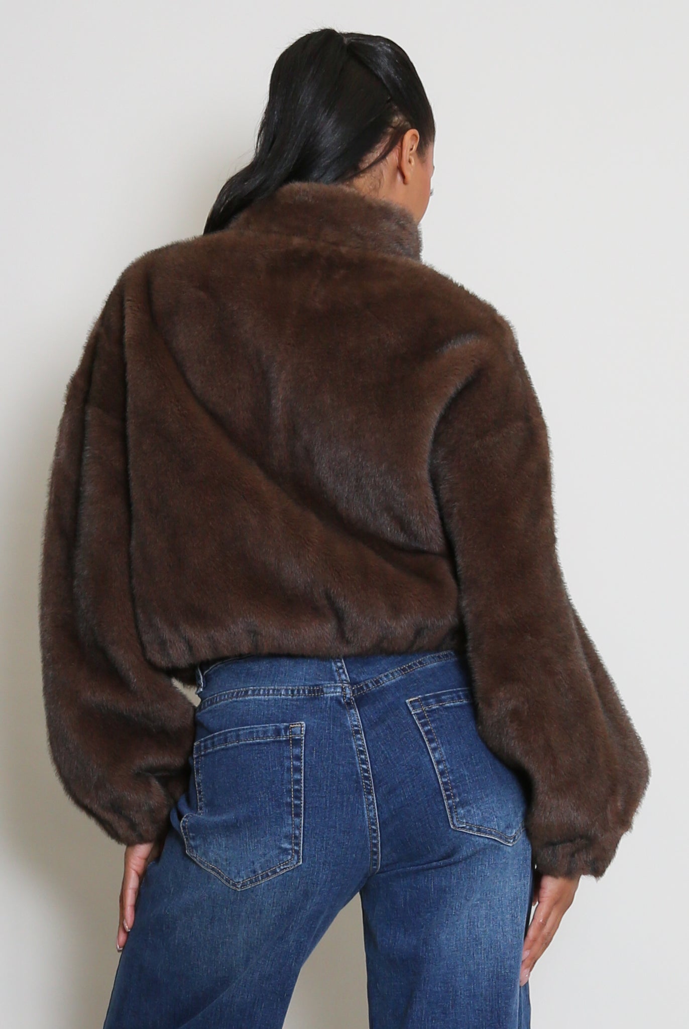 Faux Fur Bomber Jacket With Pockets