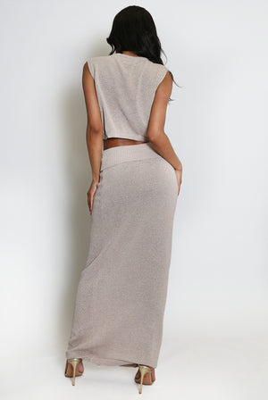 Fine Knit Wrap Crop Top And Maxi Skirt Set