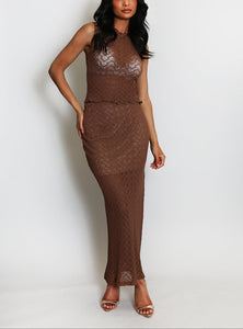 Lattice Texture Sleeveless Top & Maxi Skirt Set