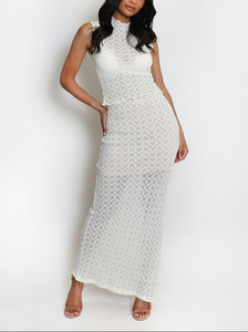 Lattice Texture Sleeveless Top & Maxi Skirt Set