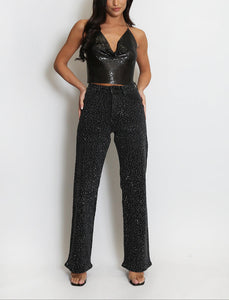 Full Diamante Embellished Wide Fit Jeans