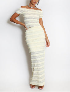 Lace Panelled Bardot Top And Skirt Set