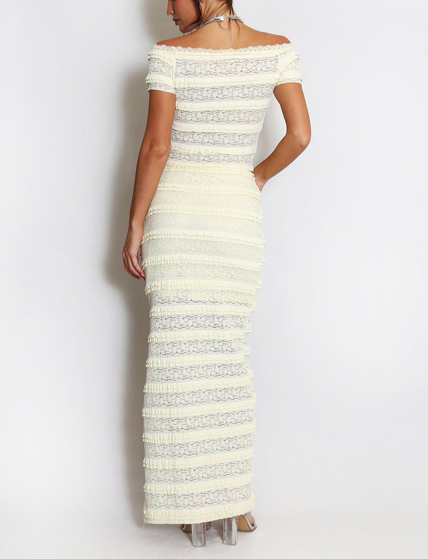 Lace Panelled Bardot Top And Skirt Set