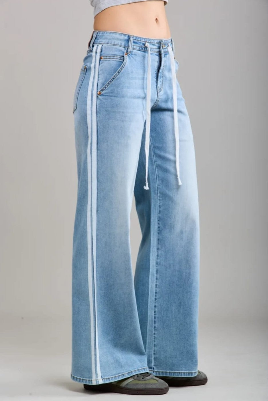 Side Stripes Wide Leg Denim Jeans