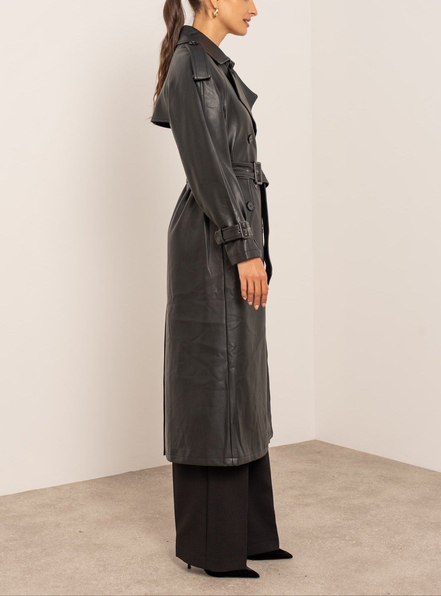 PU Long Trench Coat