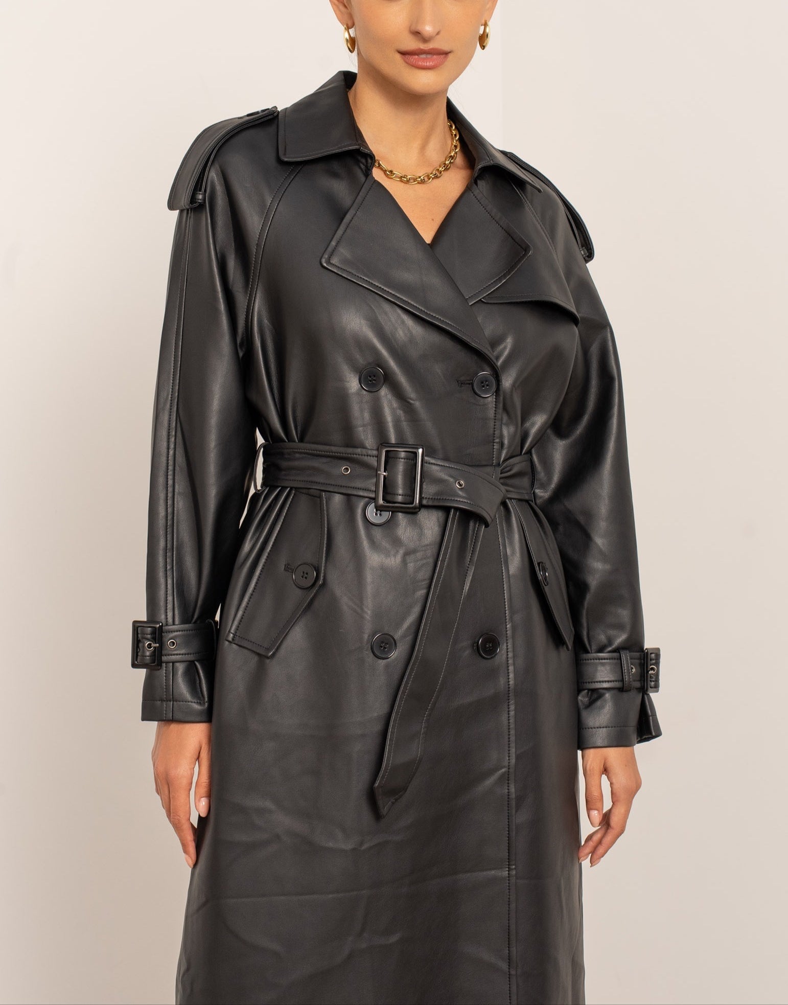 PU Long Trench Coat