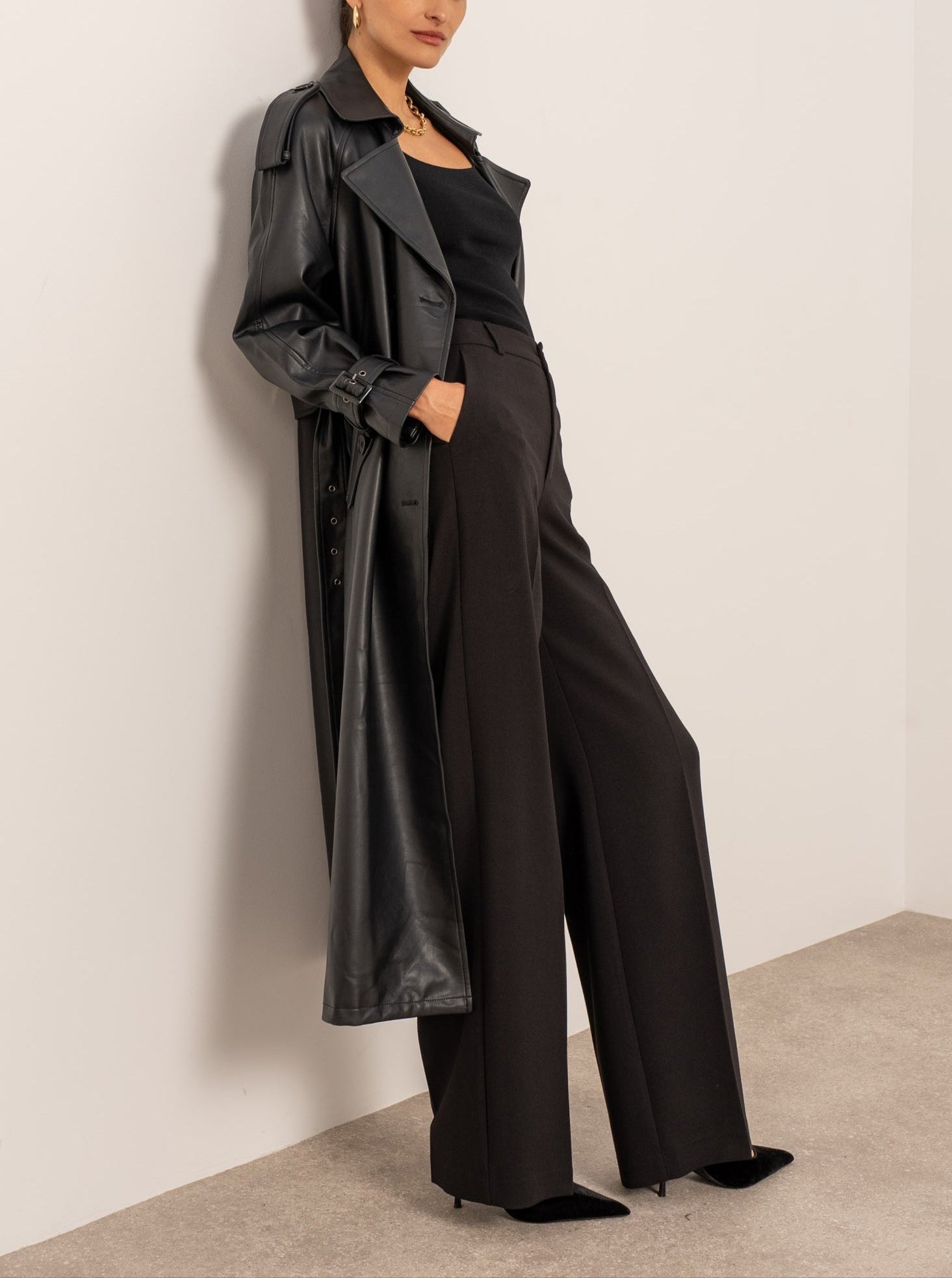 PU Long Trench Coat