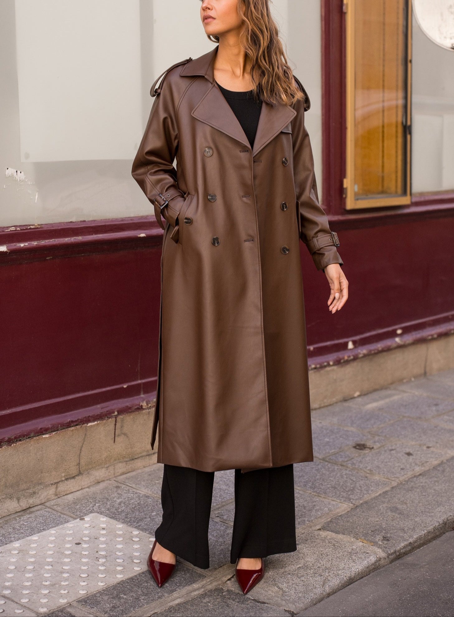 PU Long Trench Coat