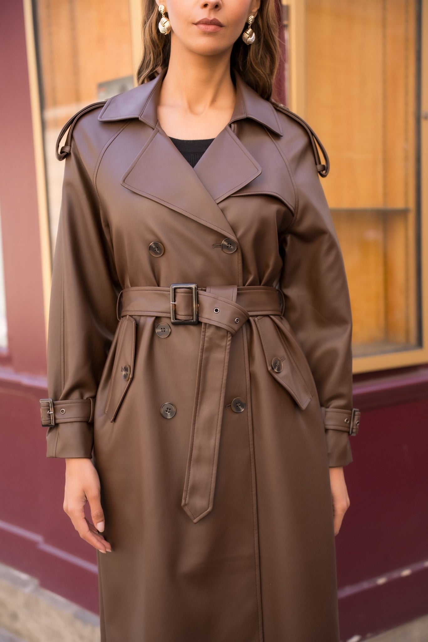 PU Long Trench Coat