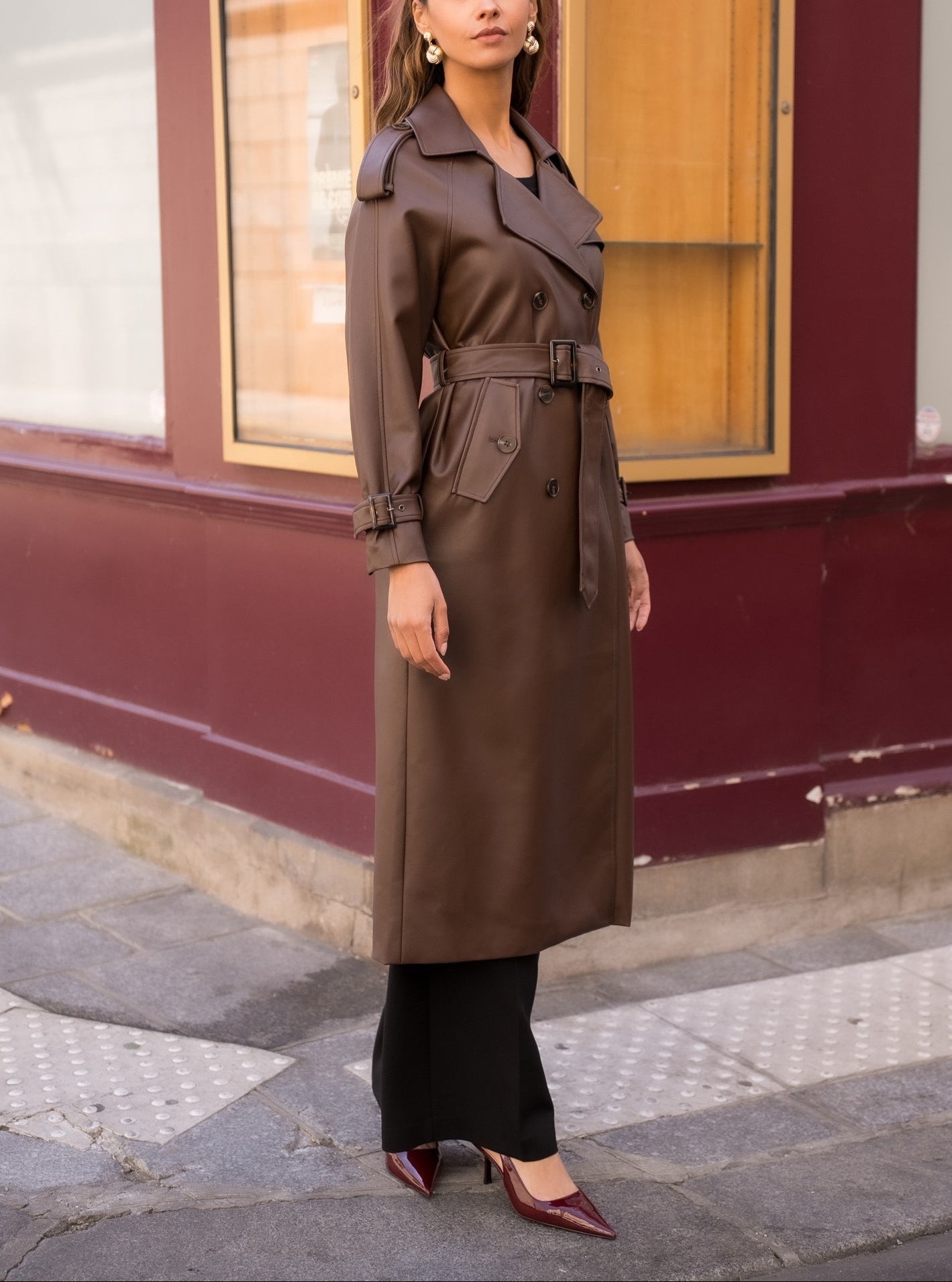 PU Long Trench Coat