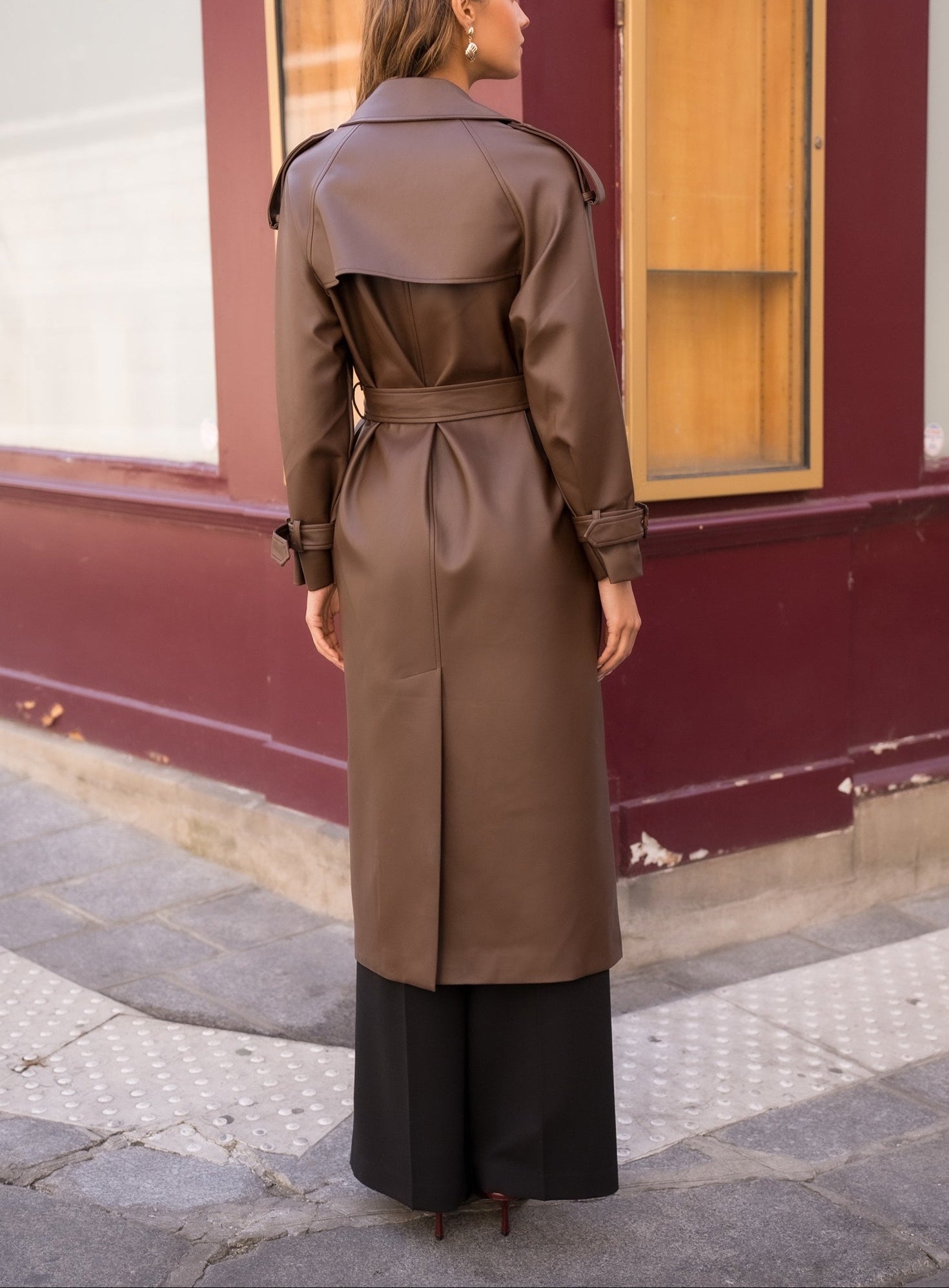 PU Long Trench Coat