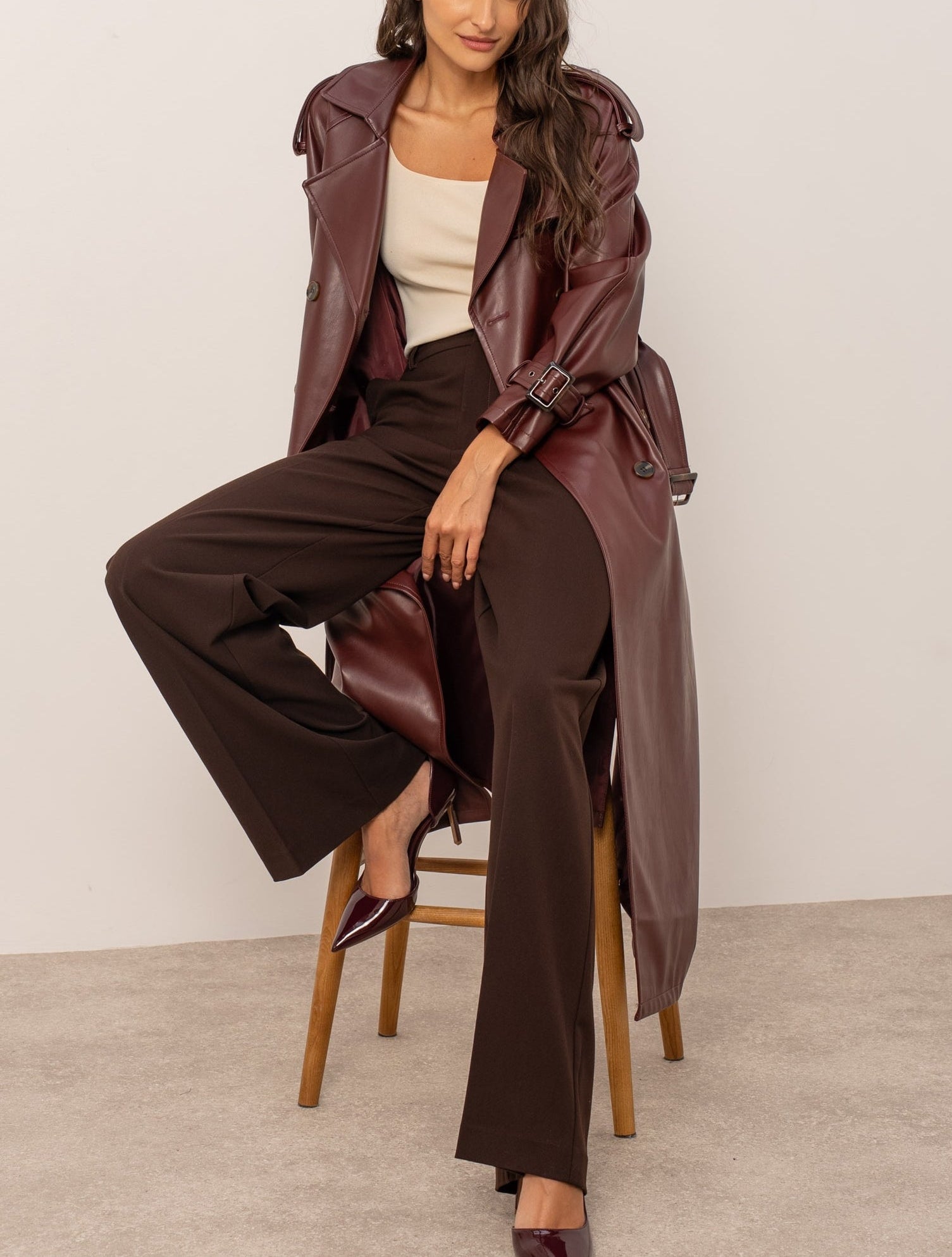 PU Long Trench Coat
