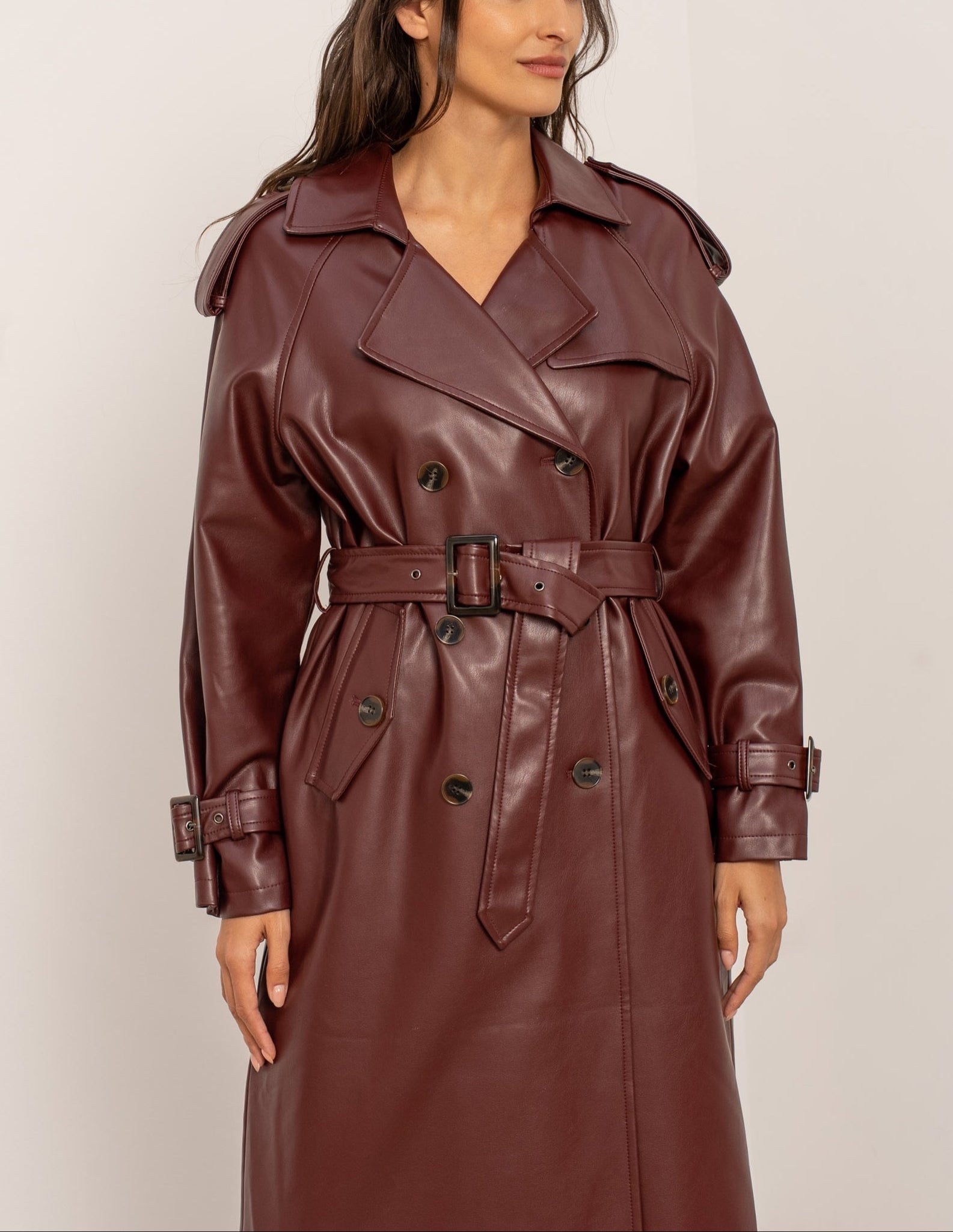 PU Long Trench Coat