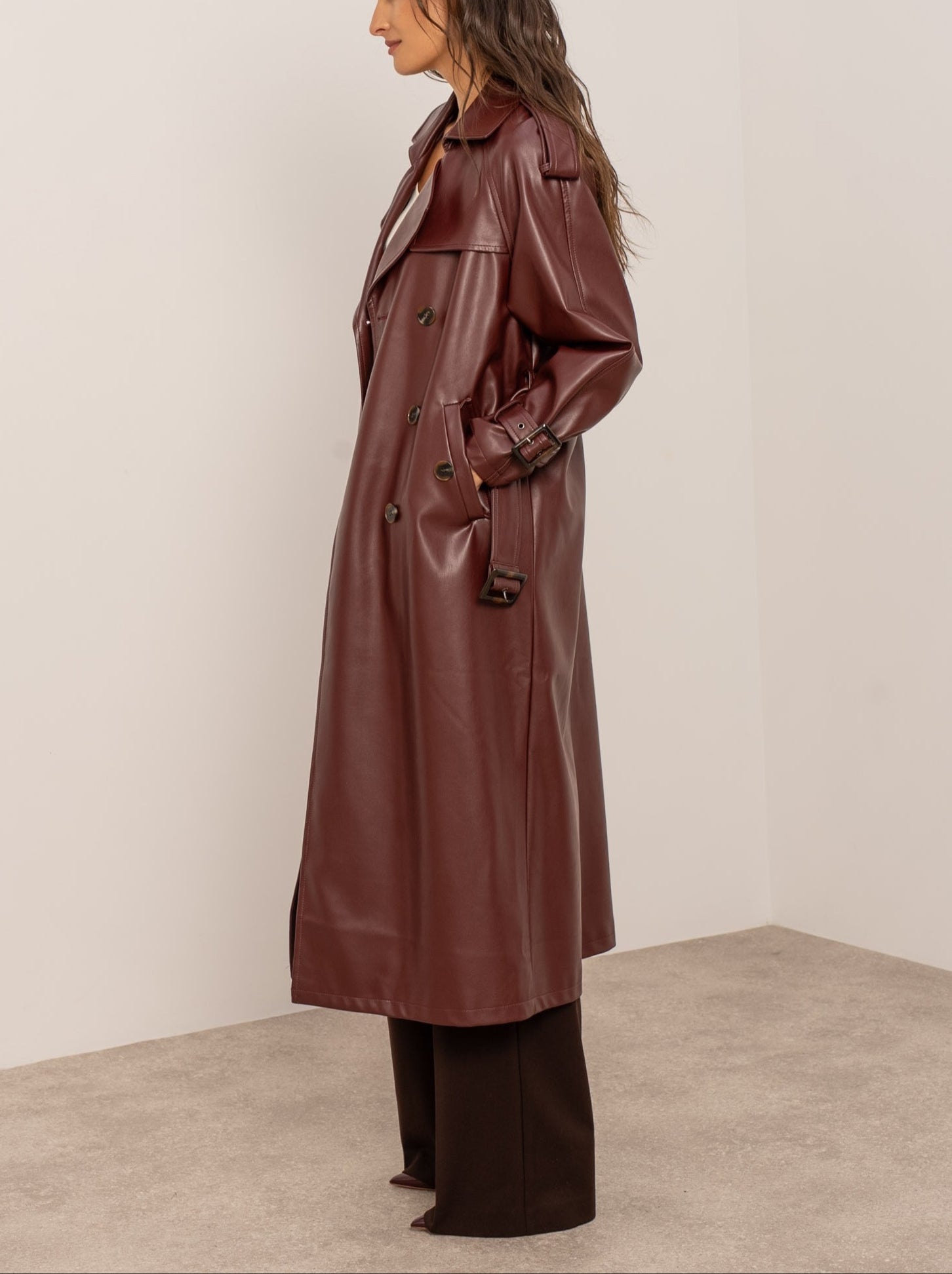 PU Long Trench Coat