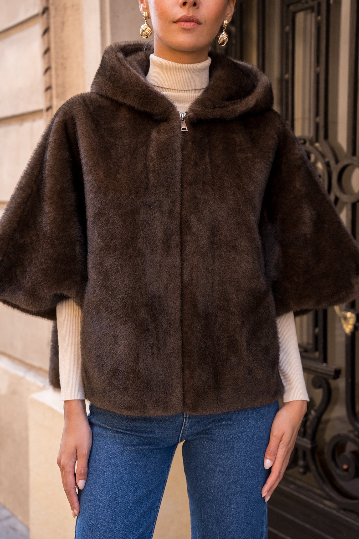 Luxe Faux Fur Hooded Cape