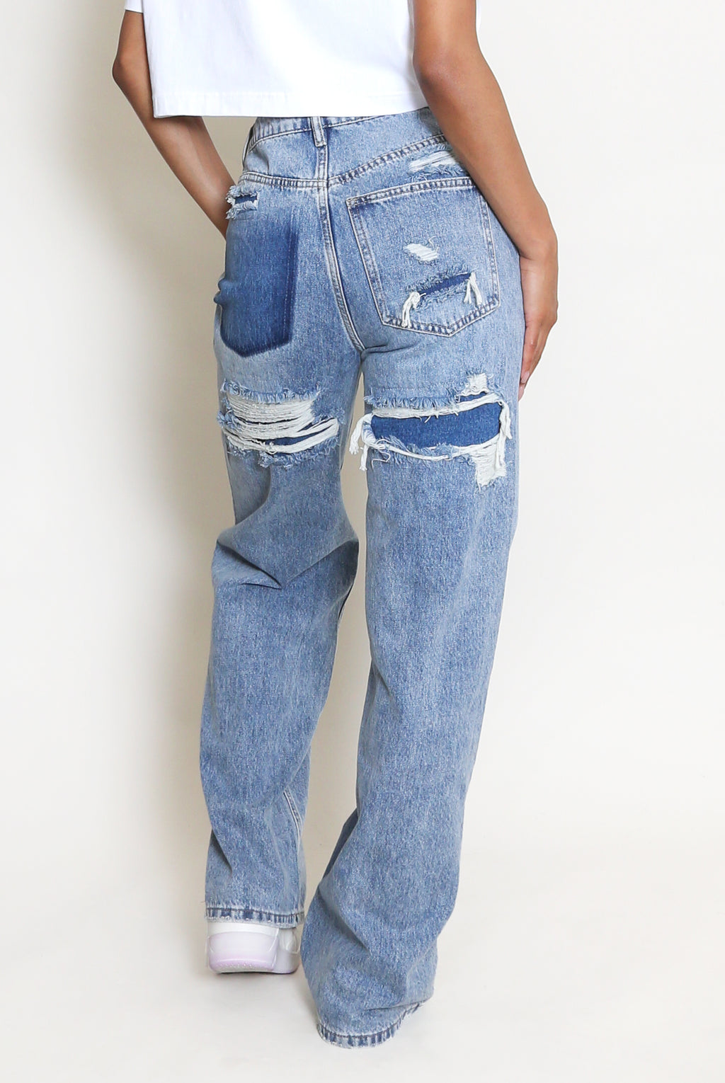 Wide Leg Ripped Back Jeans