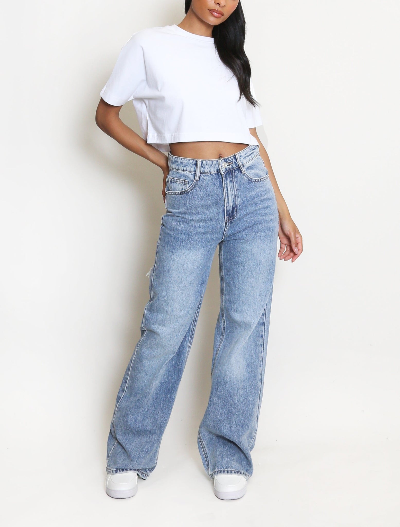 Wide Leg Ripped Back Jeans